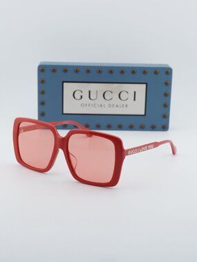 Gucci GG0567SAN 005 Square Women Sunglasses - Red / Red